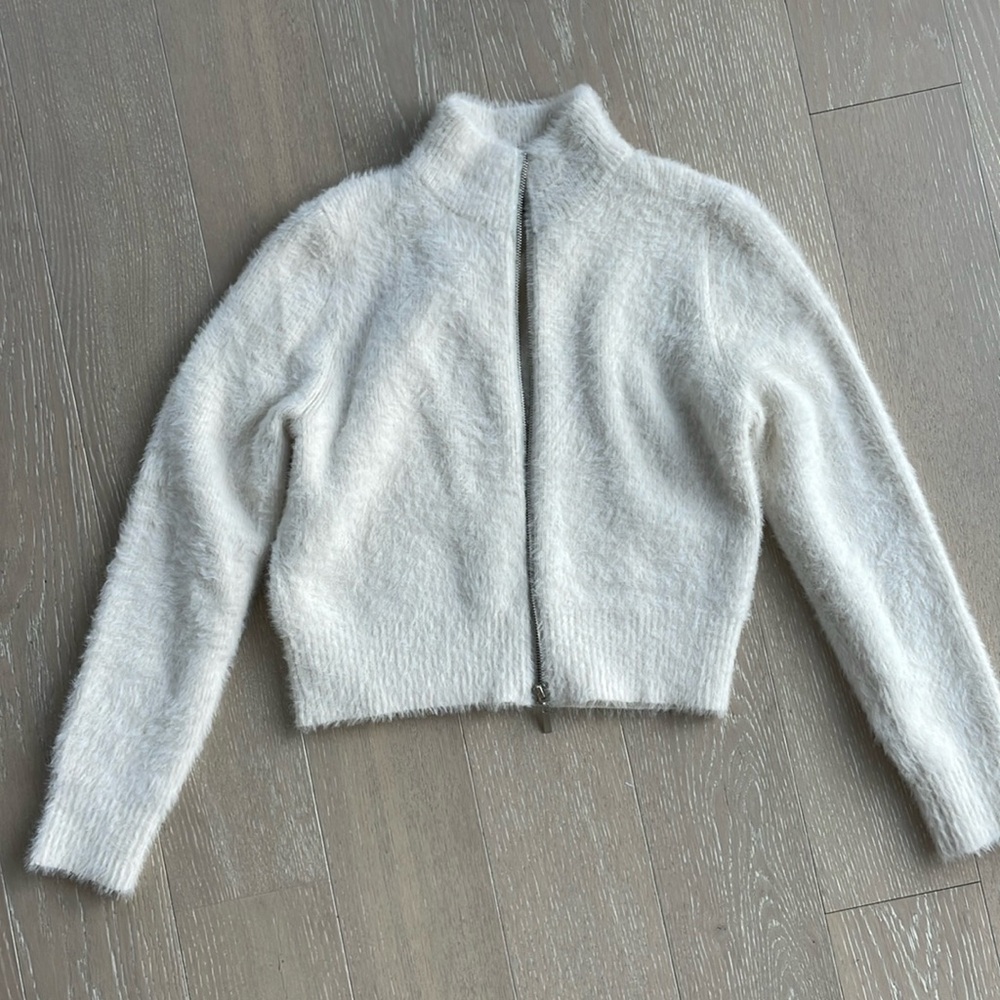 Fuzzy off white zip up sweater